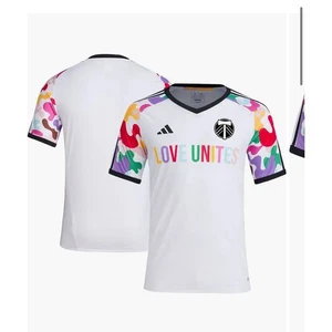 Adidas Mens White Portland Timbers 2023 Pride Pre Match Top Size Medium - Picture 1 of 5