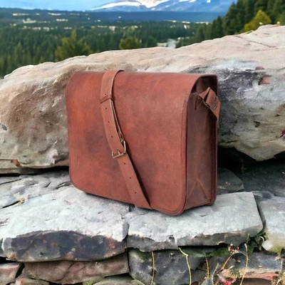 Bolso de Tecnología de Cuero Cabra Mensajero de Hombro Genuino Para Hombre Marrón Hecho a Mano Foto 1 de 4