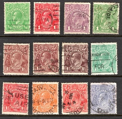 Australia 1914-24 Jorge V 8 estampillas misceláneas Wmk 9 usadas Foto 1 de 2