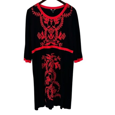 Vestido Misook para mujer 1X negro rojo tejido elástico mangas 3/4 ropa de trabajo profesional nuevo con etiquetas Foto 1 de 4