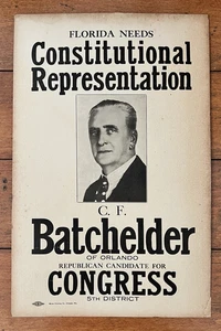 Vintage 1936 c.f. Batchelder Republikanischer Kandidat für Kongress Poster Orlando, FL - Bild 1 von 2