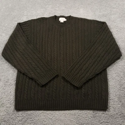 Suéter de Lana J.CREW Para Hombres Grande Cuello Redondo Pullover Verde Tejido con Cable Peso Pesado Foto 1 de 4