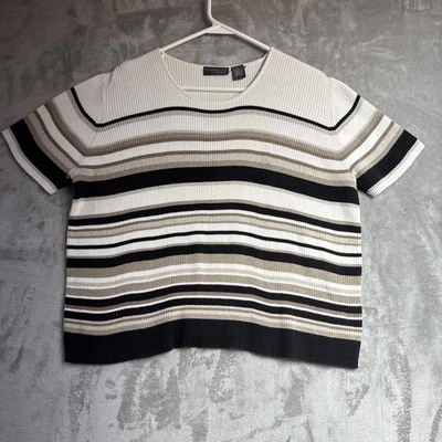 Relativity Sweater Classic Luxury Women 1X Striped Thick Knit 100% Cotton - Image 1 of 4