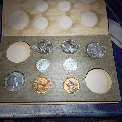 1956 D US Mint Set Silver Uncirculated Lightly Toned OGP - 8 Coin Lot - Image 1 of 3