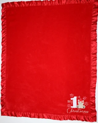 My 1st Christmas Girls Bear Satin Trim Red Security Blanket BABY ESSENTIALS - Image 1 of 4