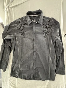 Roar Signature Button Down Hemd Herren XXL grau bestickt Langarm Kragen - Bild 1 von 11