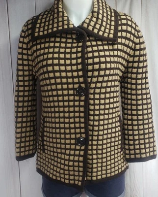 Cárdigan Suéter Tejido Waffle Marrón De Colección Mod Años 60 Jackie O Grueso Tejido Foto 1 de 4