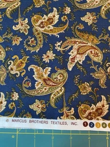 Marcus Bros Textiles Cotton Fabric Paisley Navy blue 7/8 yd washed - Picture 1 of 1
