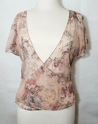 Top envolvente Free People vintage rosa mediano lunares campesino transparente Y2k verano  Foto 1 de 4