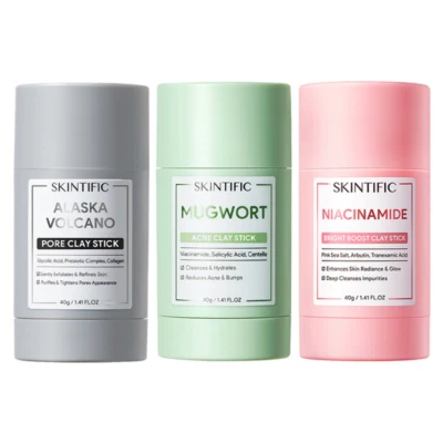 3X SKINTIFIC Acne Treatment Clay Mask Stick Blackheads Clogged Pores Brighten - Image 1 of 4