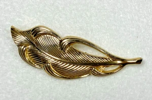 Swirly Feather or Leaf Pin Gold-tone 2 1/2" Made in France Brooch Vintage - Picture 1 of 3