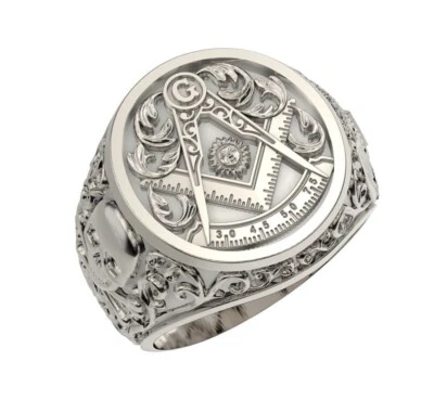 Masonic Skull Ring Sterling Silver 925 Freemasonry Eagle New Handmade Biker Gift - Image 1 of 4