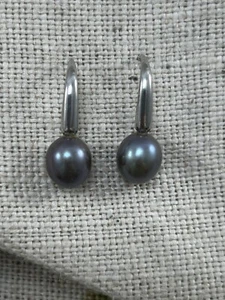 HONORA 925 silver and grey pearl drop hook earrings - Picture 1 of 8