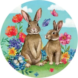 "BROWN BUNNIES, BUTTERFLIES & FLOWERS SUN CATCHER - Picture 1 of 5