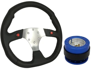Volante F1 CROMADO + jefe de liberación rápida azul negro BLB para SUBARU - Imagen 1 de 5