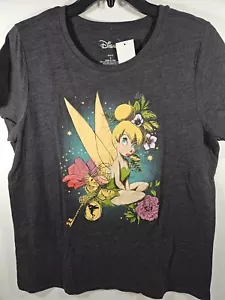 Disney Tinkerbell Women's Size Large Gray Graphic T-Shirt NWT - Picture 1 of 6