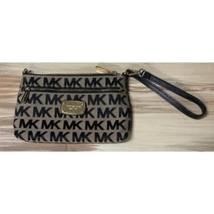 Michael Kors Signature Logo Jacquard Canvas Wristlet Clutch Tan/Black - Picture 1 of 13