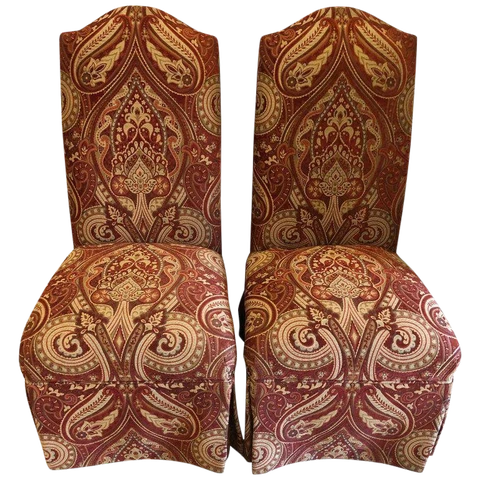 Drexel Burgundy and Gold Print Upholstery Side / Office Chairs - a Pair Cover