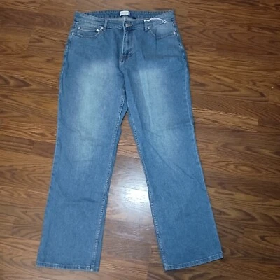 NUEVO CON ETIQUETAS FIVE FOUR Pantalones de mezclilla azules relajados pierna recta cierre de botones para hombre talla 34x31 Foto 1 de 4