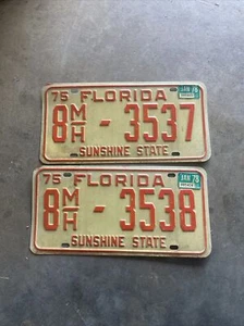 Vintage License Plate 1975 Florida Consecutive numbers Sunshine State 8m/h-3538 - Picture 1 of 3