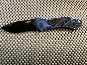 RUKO Blue Camo 440A Stainless Steel Blade Folding Pocket Knife - New - Picture 1 of 3