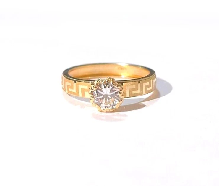 Anello ORO GIALLO Solitario con Greca Versace e Zircone ORO 18 KT 750% List 375€ - Immagine 1 di 4
