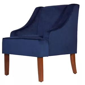 New Blue Velvet Swoop Arm accent Chair Armchair w/ Solid Wood Legs - Picture 1 of 10