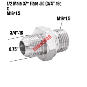 Hydraulic Adapter 1/2 Male 37° Flare JIC (3/4"-16）x M16*1.5 Metric Plated Steel - Picture 1 of 1