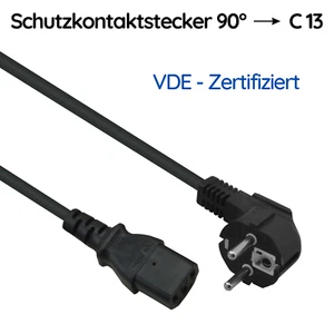 Schutzkontaktstecker 90° auf Kaltgerätebuchse IEC C13 Netzkabel VDE 1m - 5m - Bild 1 von 3