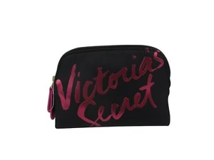 Victoria's Secret Black Satin Like Bag Pouch Purse Logo All Over - Picture 1 of 2