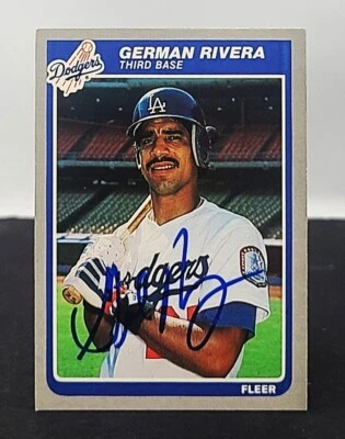 GERMAN RIVERA Signed Autograph 1985 Fleer Baseball Card #382 Los Angeles Dodgers - Image 1 of 2