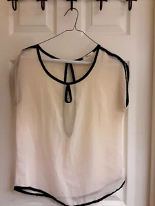 POETRY Blouse, Women's Size Small Sheer, Ivory & Black Trim, Open Back, EUC  - Picture 1 of 4
