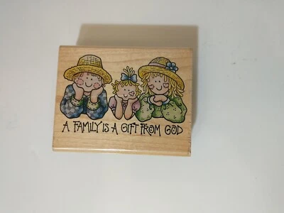 A FAMILY IS A GIFT FROM GOD Rubber Stampede Wood Mount 2.75 x 3.5" Stamp Ragdoll - Image 1 of 4