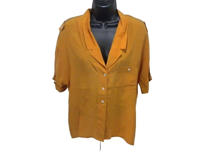 Top Liz Claiborne para mujer talla M 10 charreteras abotonadas de seda dorada de colección años 80 Foto 1 de 4