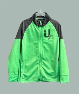 Under Armour Boys Large Zip Up Sweatshirt Jacket Long Sleeve Green Gray - Picture 1 of 8