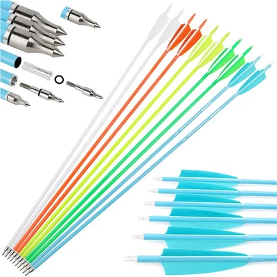 30" Archery Carbon Arrows 4" Feather SP500 600 Recurve Bow Compound Bow Hunting - Image 1 of 4