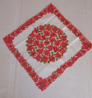 Vintage Christmas Poinsettias Hankie VGC 13 x 13 - Image 1 of 4