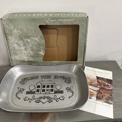 Wilton Armetale Metal Serveware Bless This House Serving Dish Easy Care Open Box - Image 1 of 4