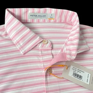 Peter Millar Featherweight Stripe Polo Shirt Pink Size Small $100 - Picture 1 of 8