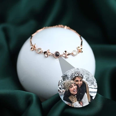 Pulsera de proyección de fotos trébol de hojas personalizada • Imagen oculta dentro joya Foto 1 de 4