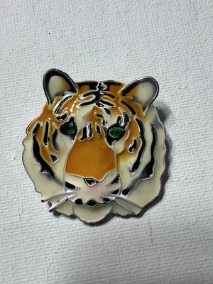 Broche Tigre Esmalte Vintage Naranja Pin Colgante Joya Animal Felino Foto 1 de 4