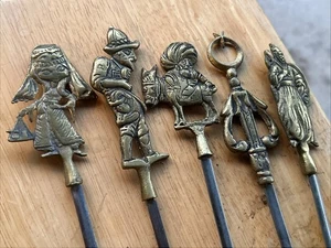 Vintage Brass & Stainless Steel Turkish Grilling Shish Kebab Skewers Set Of 5 - Picture 1 of 3