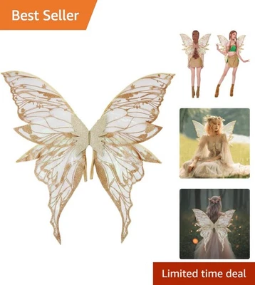 Golden Shiny Transparent Angel Wings for Adults - Versatile Fairy Costume Add-On - Image 1 of 4