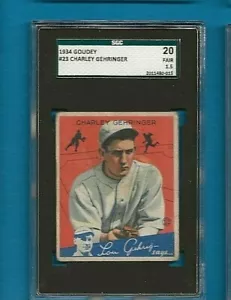 1934 Goudey Charlie Charley Gehringer Detroit Tigers #23 🚀😳💥SGC Classificato 1,5 - Foto 1 di 2