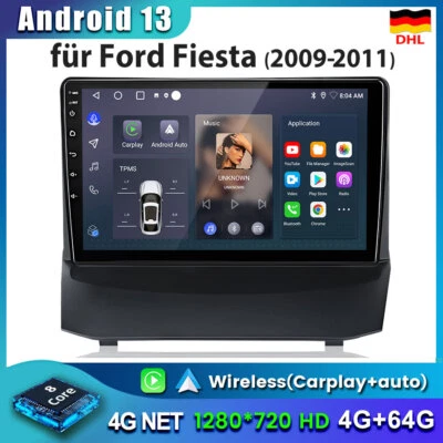 Für Fiesta 2009-2011 8Kern 9"Android 13 Autoradio CarPlay 4+64G DAB+GPS Navi SWC - Bild 1 von 4