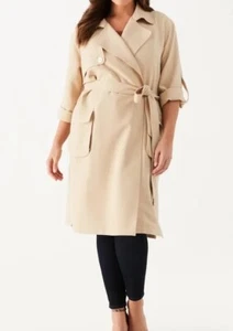 Ella Rafaella Twill Trench Size 2X Irish Cream Khaki Tie Closure Classic Coat - Picture 1 of 19