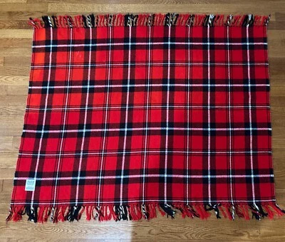 "Manta Faribo Stadium roja negra flecos a cuadros Faribault Woolen Mill Co 53""x40""" Foto 1 de 4