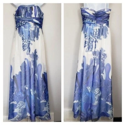 Женское вечернее платье макси Aidan Mattox 8 пейсли шелковая смесь синий белый фиолетовый - Изображение 1 из 4