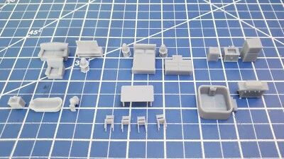 HO SCALE 1:87 HOUSE BED SOFA BATH KITCHEN ROOM GRILL HOT TUB FURNITURE SET 21PC  - Image 1 of 4