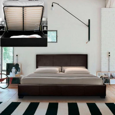 STORAGE OTTOMAN GAS LIFT DOUBLE OR KING SIZE LEATHER BED + MEMORY FOAM MATTRESS - Image 1 of 3